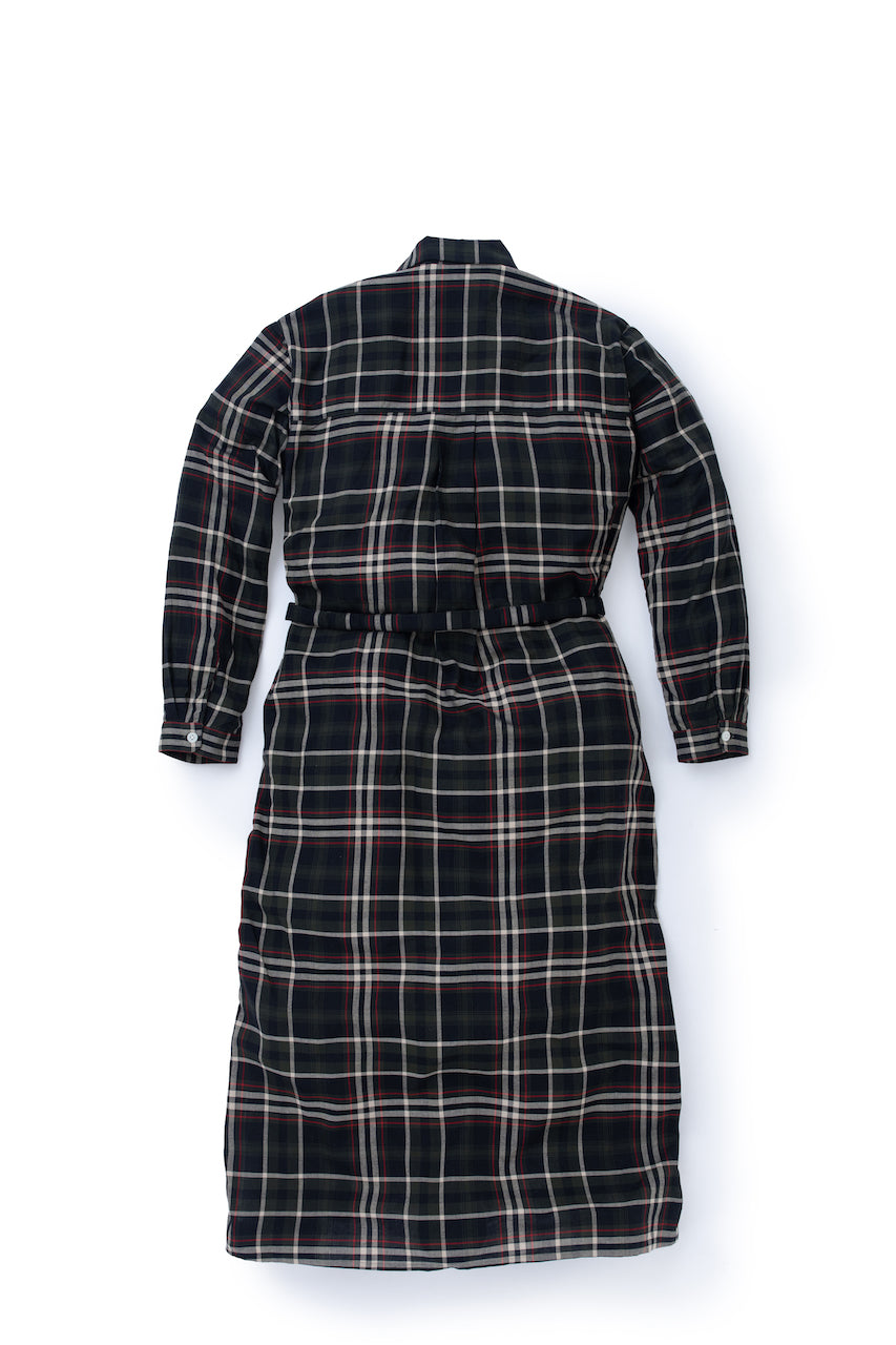 Long checked robe viscose shirt with belt - Four Leaves