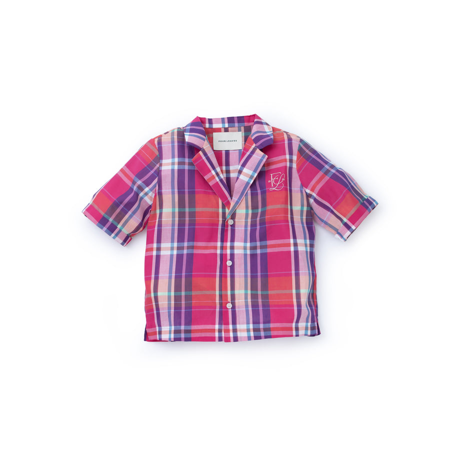 Short sleeve viscose cotton checked shirt - Four Leaves