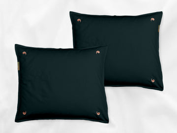 Namal Uyana sateen pillowcases set (dark green with pink leaves) - Four Leaves
